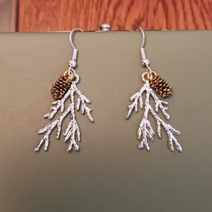 Winter Pine Earrings with bonus Red Druzy studs